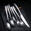 Hammered Silverware Set Stainless Steel Square Flatware Set Service Tableware Cutlery Set Includes Forks Spoons Knives