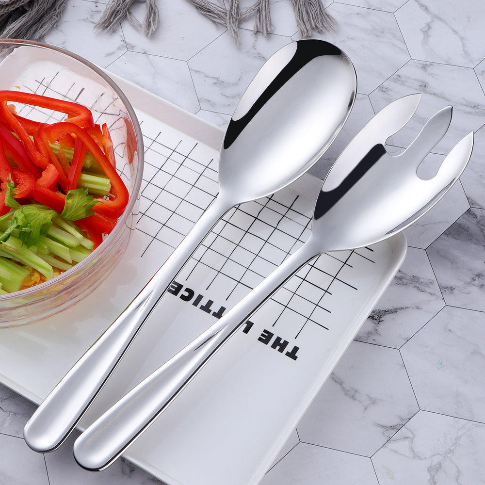 High Quality Stainless Steel 18/10 Cutlery Big Salad Serving Spoon and Fork 5 Set/Sets(Min. Order)