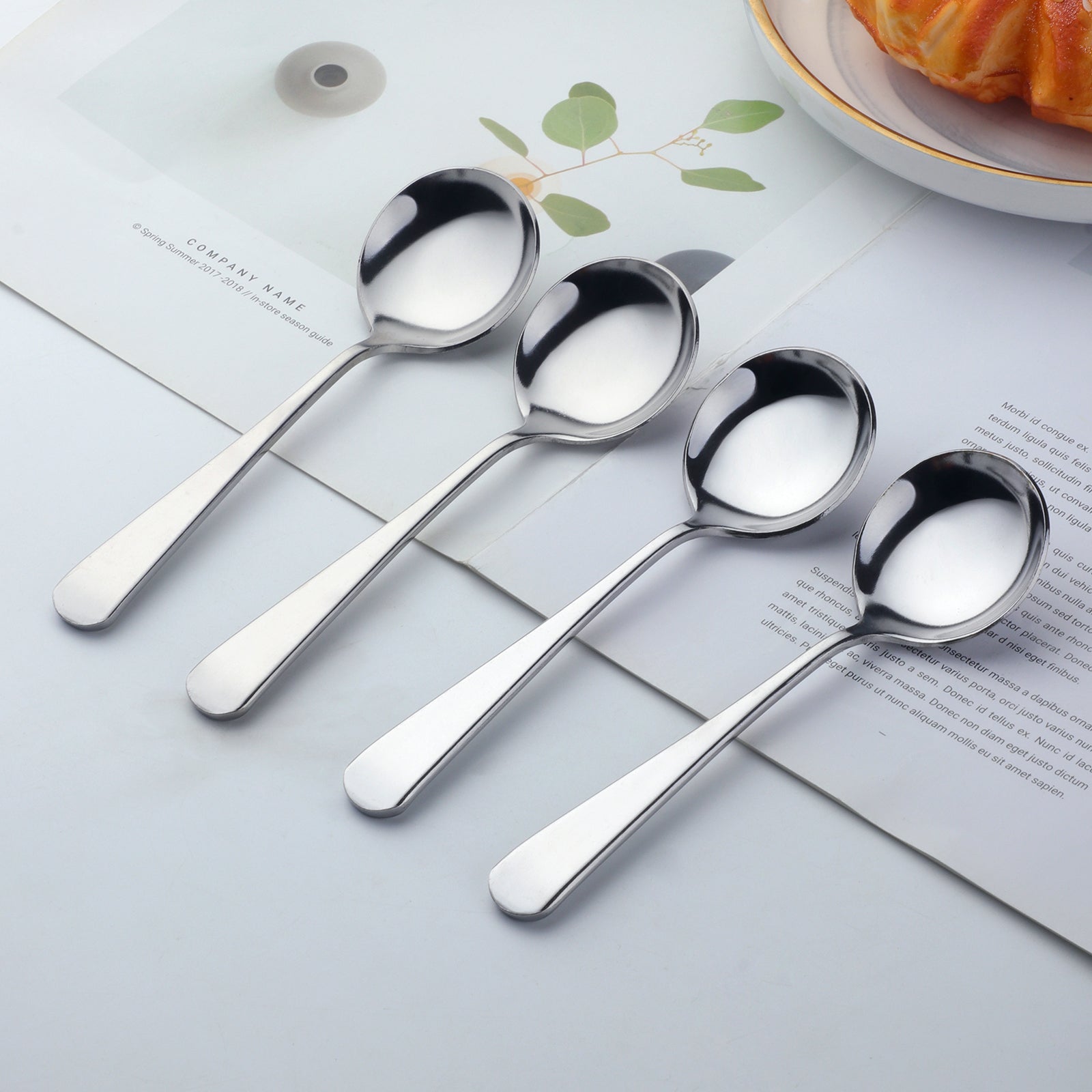 Creative Stainless Steel Fashion Gold Metal Soup Coffee Round Spoon