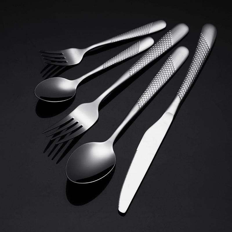 Luxury  Silverware Set Star Diamond Cutlery Set Stainless Steel Flatware Cutlery set Serving 5 (Silver)