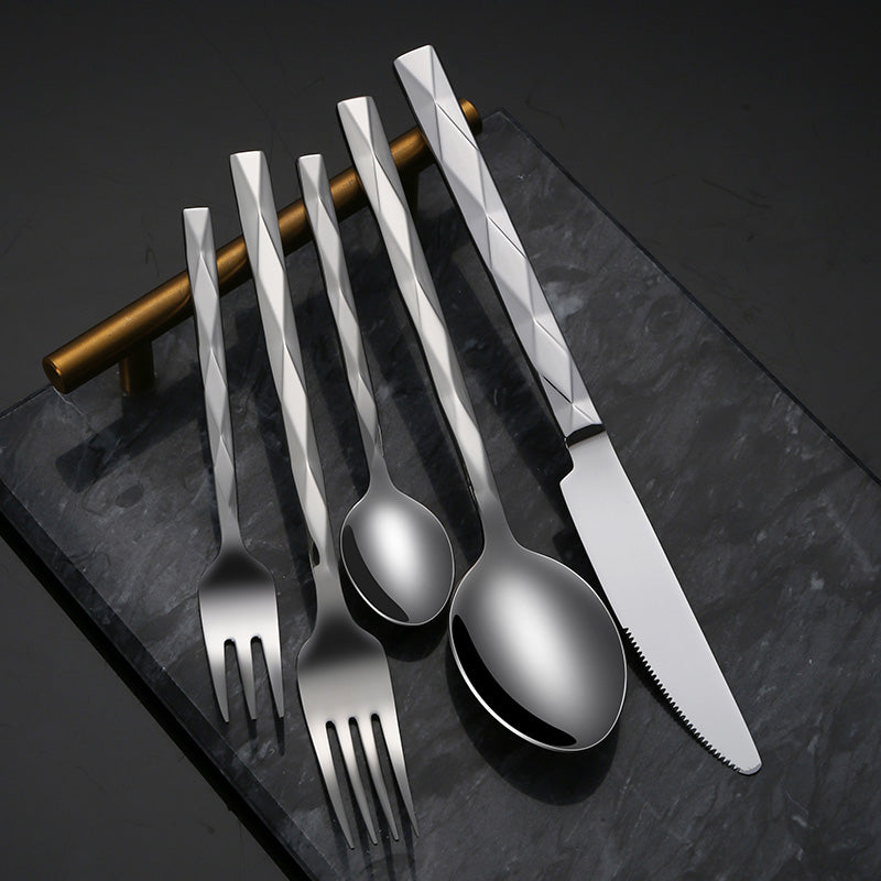 Diamond shape Silverware Set Stainless Steel Square Flatware Set Food-Grade Cutlery Set Utensil Sets for Home Restaurant