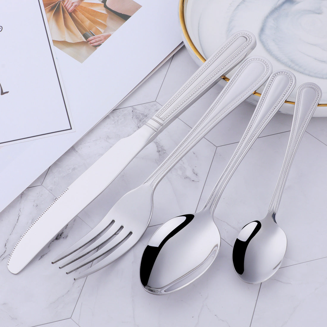 Buyer Star Stainless Steel Flatware Set Spoon and Fork Set Stainless Cutlery for Restaurant Hotel