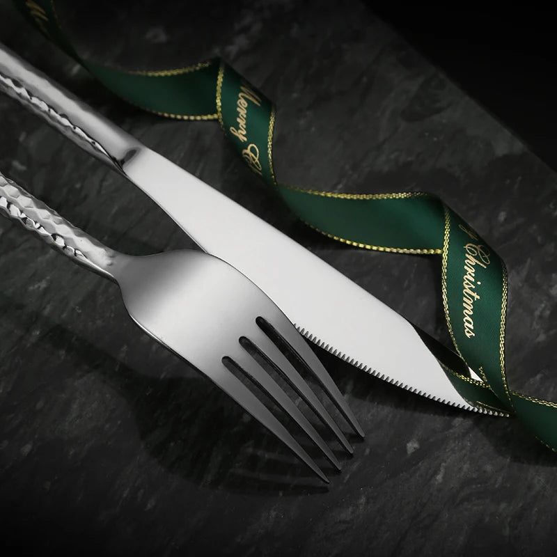 Hot Gold silverware Wholesale hand forged stainless steel wedding matte gold flatware