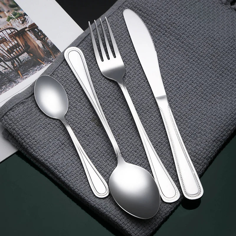 4PCS Stainless Steel Spoons Fork and Knife Set Hotel Restaurant Cutlery in Flatware Set