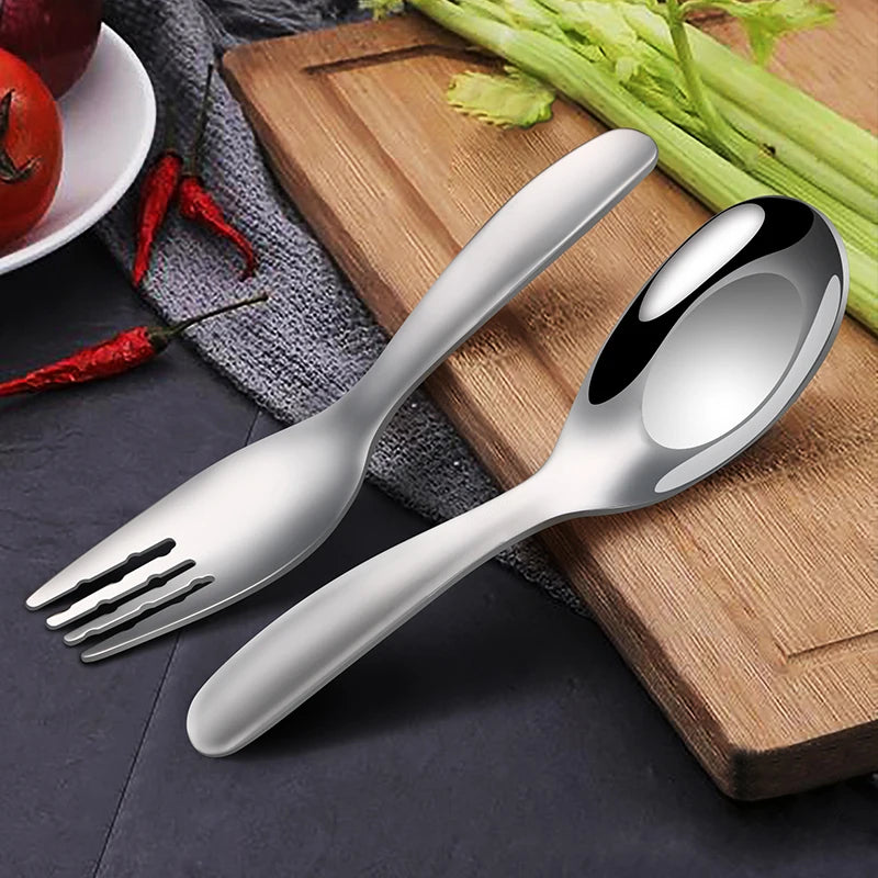 Food Grade Metal Tableware Flat Bottom Spoon And Forks Child Student Stainless Steel Flatware Sets