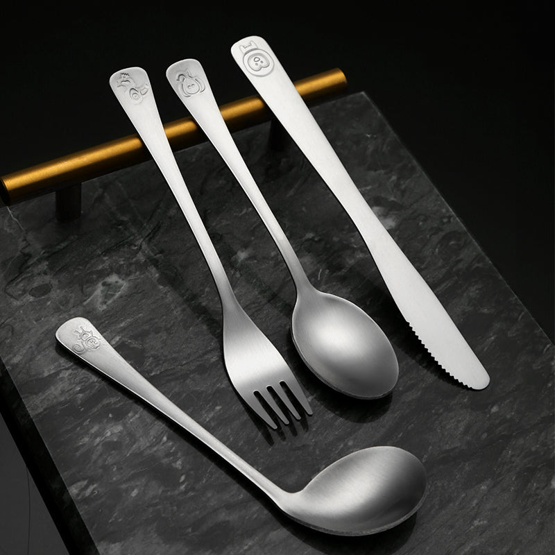 Luxury High Quality Western Cutlery Set Stainless Steel Silver Flatware Kitchen Fork Knife And Spoon Set Children