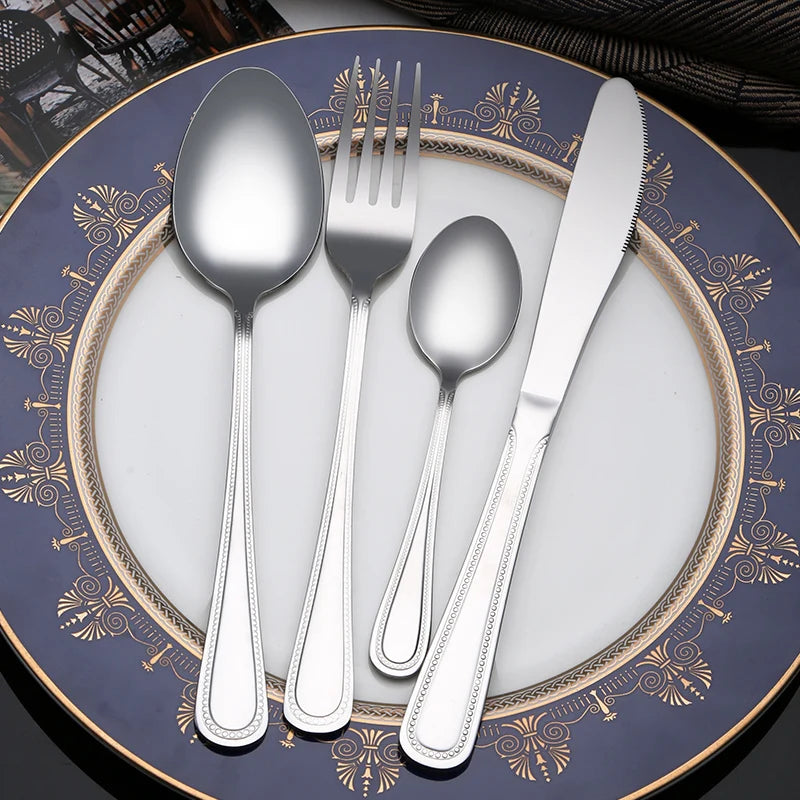 4PCS Stainless Steel Spoons Fork and Knife Set Hotel Restaurant Cutlery in Flatware Set