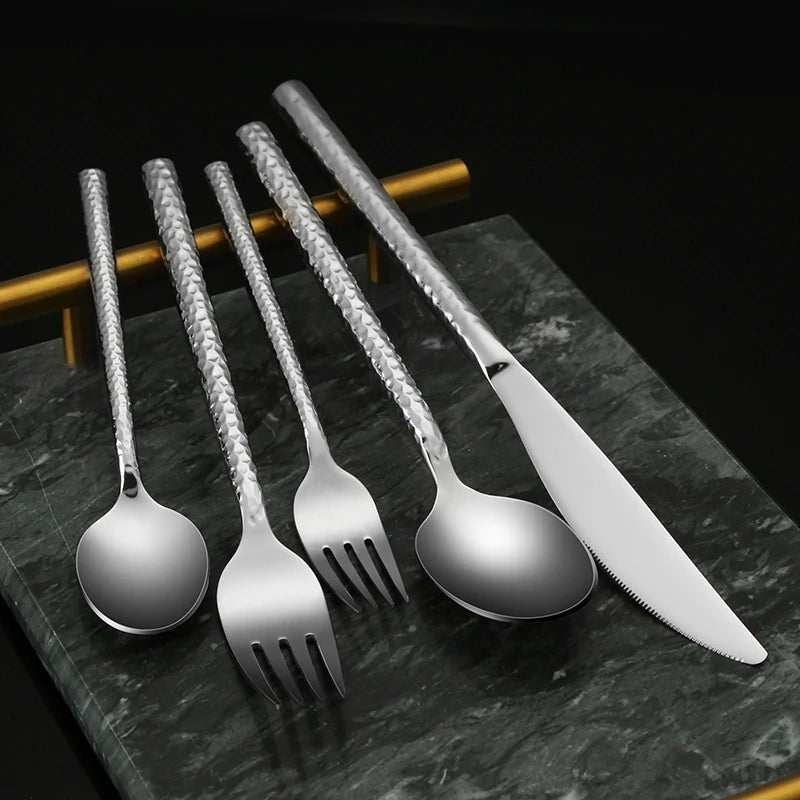 Hot Gold silverware Wholesale hand forged stainless steel wedding matte gold flatware