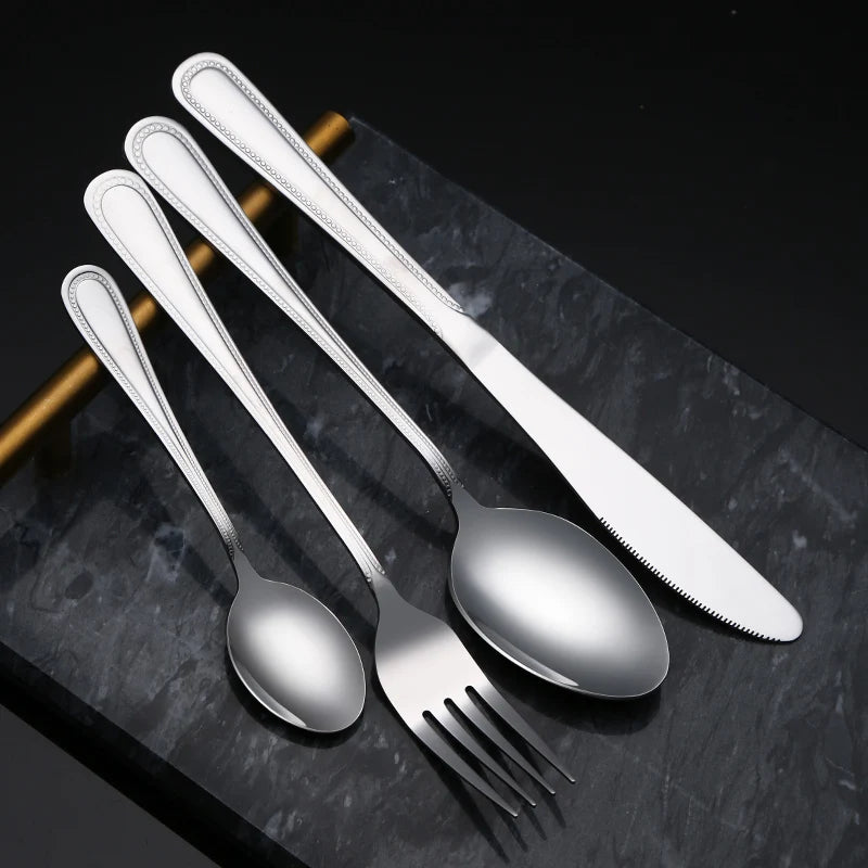 4PCS Stainless Steel Spoons Fork and Knife Set Hotel Restaurant Cutlery in Flatware Set