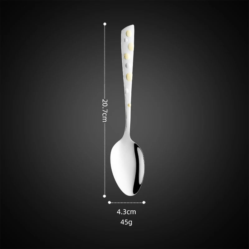 Luxury Korean Style Stainless Steel Bubble Cutlery Set Texture Pattern Gold Plated Flatware Set Spoon Fork Knife Set