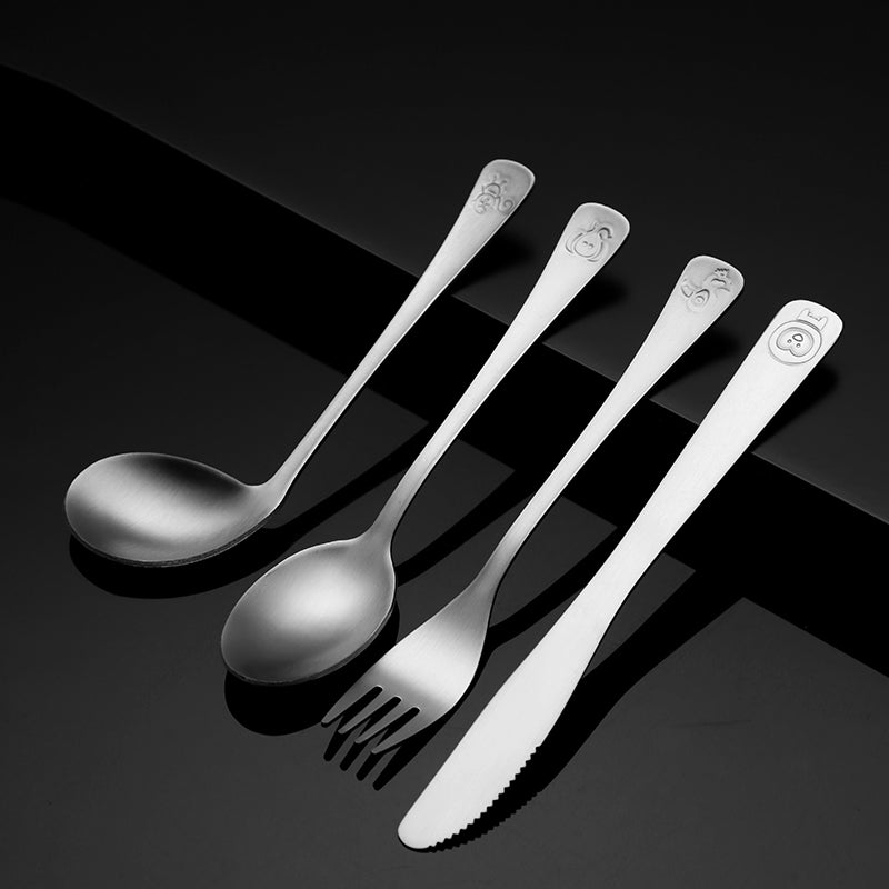 Luxury High Quality Western Cutlery Set Stainless Steel Silver Flatware Kitchen Fork Knife And Spoon Set Children