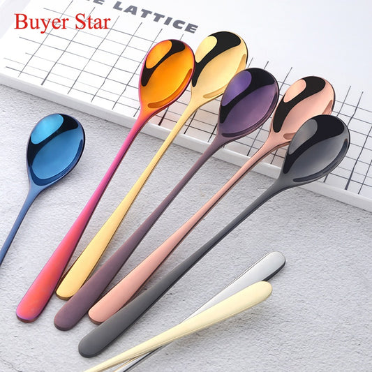 Colorful Long Handle Stainless Steel 18/10 Dessert Ice Cream Coffee/Tea Spoons shopify 20 Piece/Pieces(Min. Order)