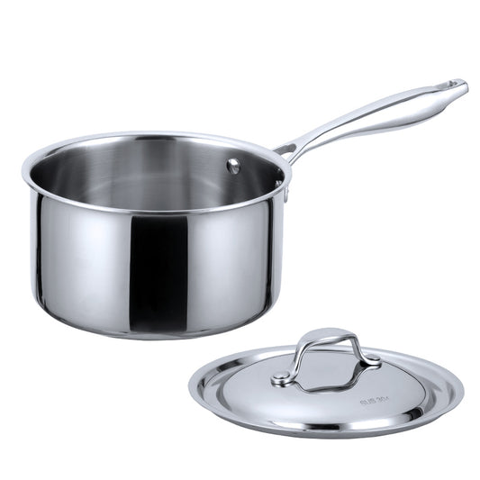 High quality 304 Single Handle Stainless Steel Milk Boiling Pot Noodle Pot with Lid For Induction Cooker 2 Piece/Pieces(Min. Order)