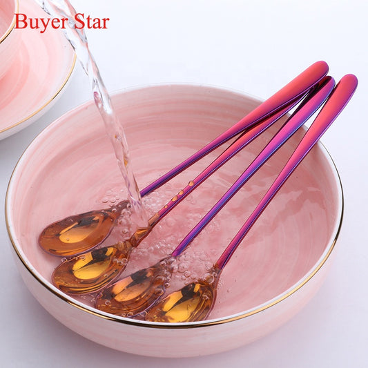 Colorful Long Handle Stainless Steel 18/10 Dessert Ice Cream Coffee/Tea Spoons shopify 20 Piece/Pieces(Min. Order)