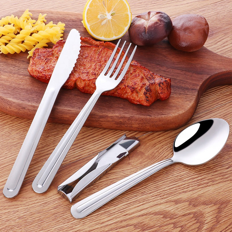 Outdoor Portable Stainless Steel Picnic Knife Fork Spoon Camping Dinnerware Set Tableware Set