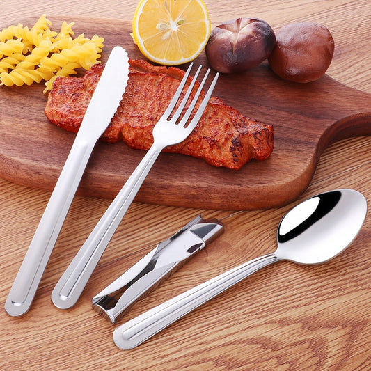 Outdoor Camping Utensils Multi Function Tool Stainless Steel Fork Knife Spoon Camping Cutlery Set 2 Set/Sets(Min. Order)