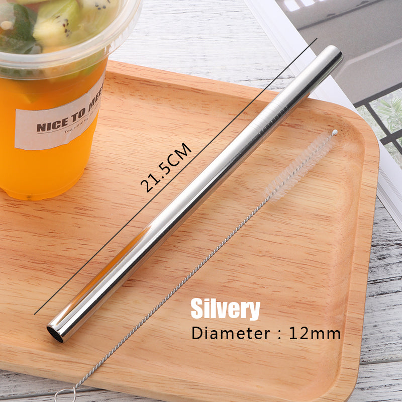 12mm Pearl Milk Tea Stainless Steel Metal Drinking Straws with laser logo